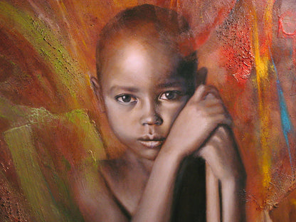 African boy - oil painting on panel