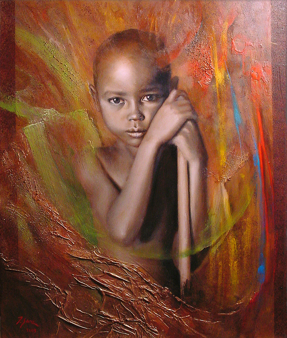 African boy - oil painting on panel