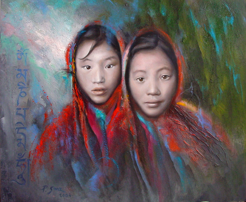 Tibetans, oil on canvas